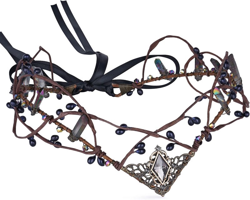 MOSTORY Elf Crystal Crown Tiara - Fairy Headpiece Viking Headband Elven Circlet for Renaissance Halloween Cosplay - Image 1